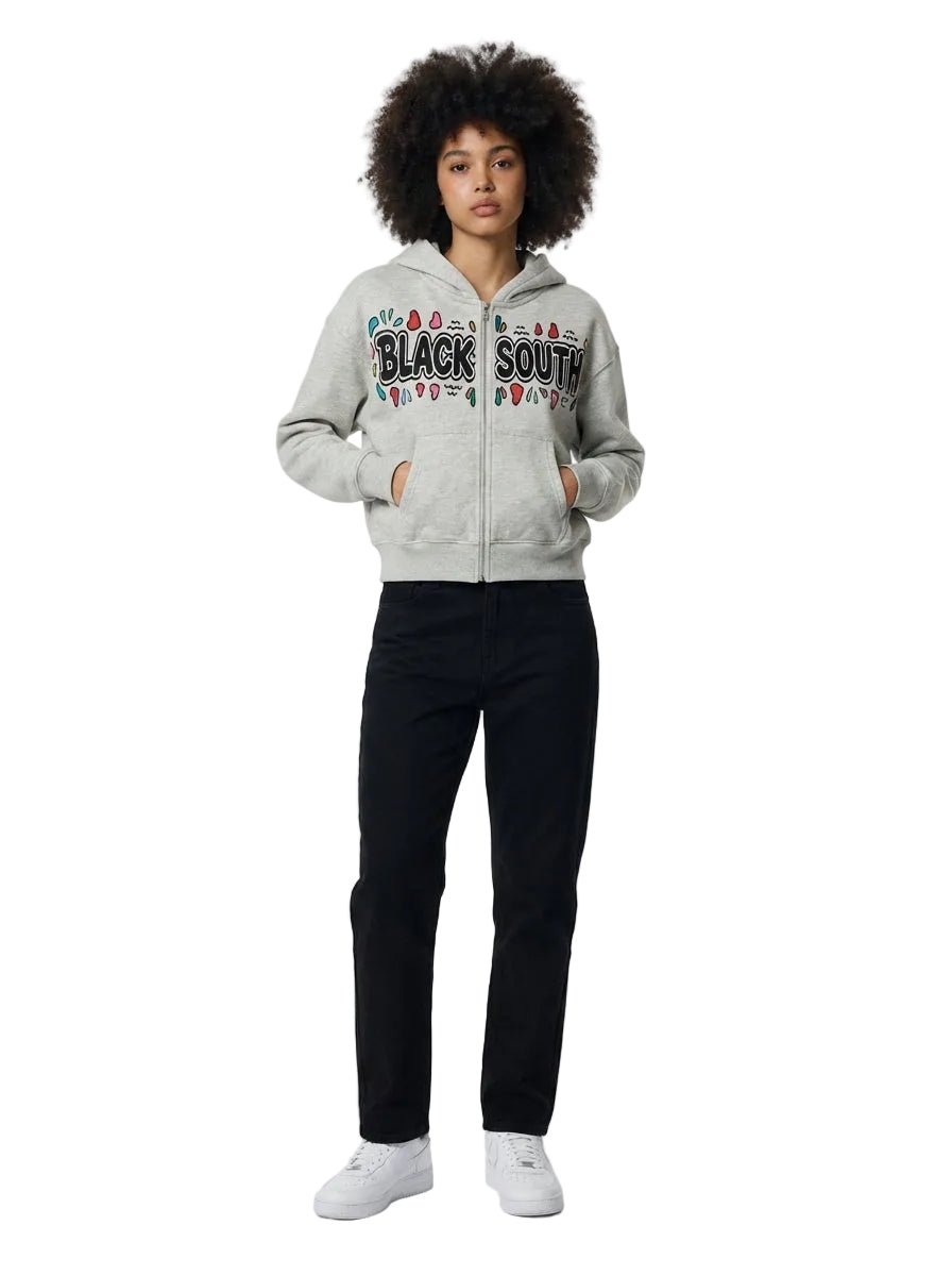 BEESMOOVE BlackSouth Fear But I’m With It Women Zip - Up Cropped Hoodie - Beesmoove