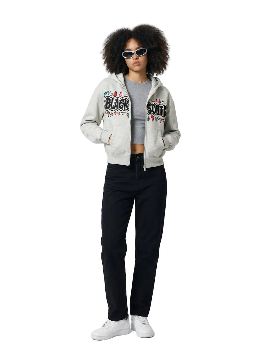 BEESMOOVE BlackSouth Fear But I’m With It Women Zip - Up Cropped Hoodie - Beesmoove