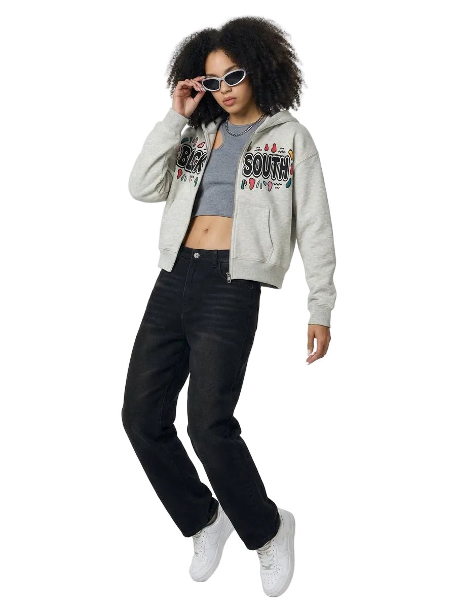 BEESMOOVE BlackSouth Fear But I’m With It Women Zip - Up Cropped Hoodie - Beesmoove