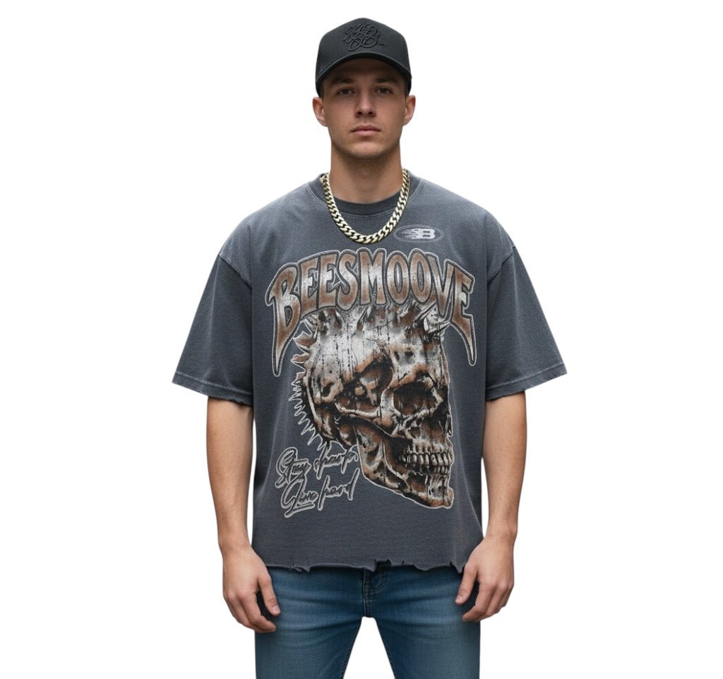 BEESMOOVE Bone Breaker Tee Wash Raw - Hem Boxy T-shirt - Beesmoove