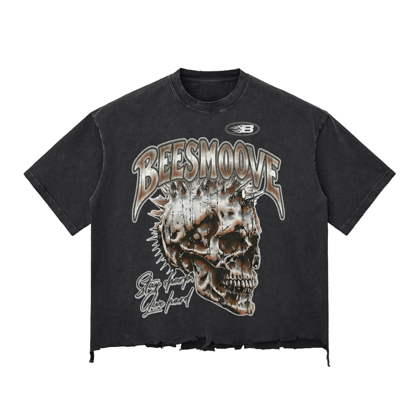 BEESMOOVE Bone Breaker Tee Wash Raw - Hem Boxy T-shirt - Beesmoove