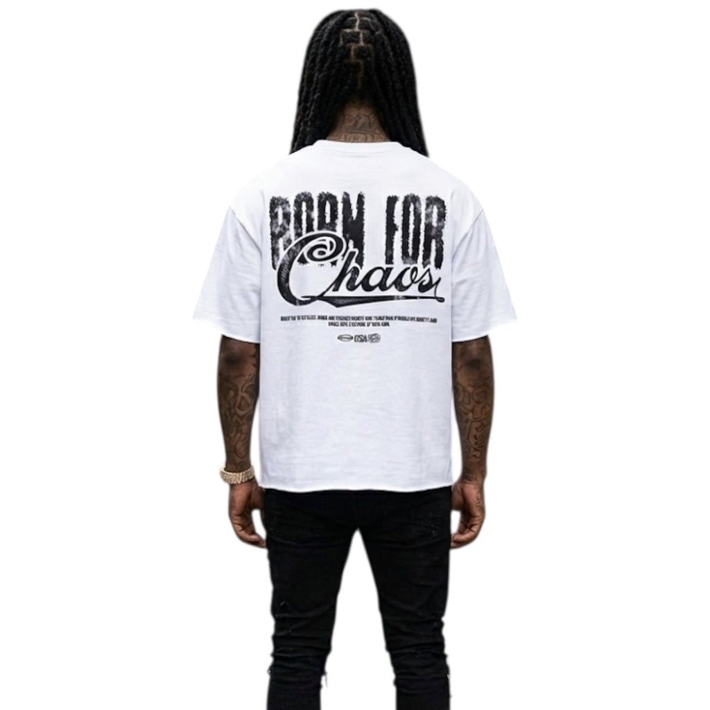 BEESMOOVE Born for Chaos” Boxy Half - Sleeve Raw - Edge Tee - Beesmoove