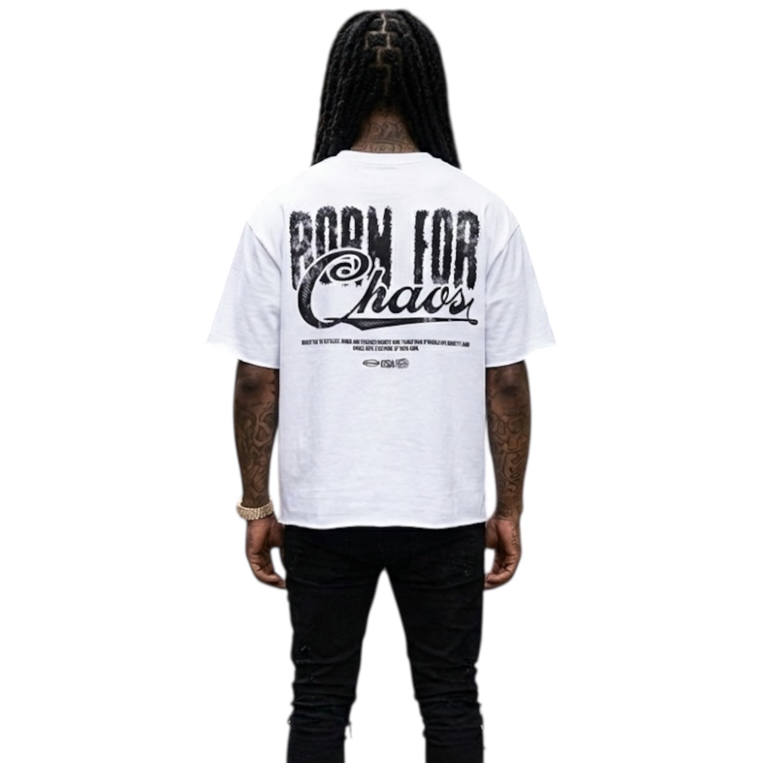 BEESMOOVE Born for Chaos” Boxy Half - Sleeve Raw - Edge Tee - Beesmoove