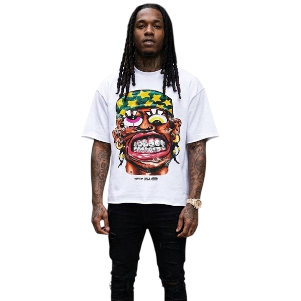 BEESMOOVE Born for Chaos” Boxy Half - Sleeve Raw - Edge Tee - Beesmoove