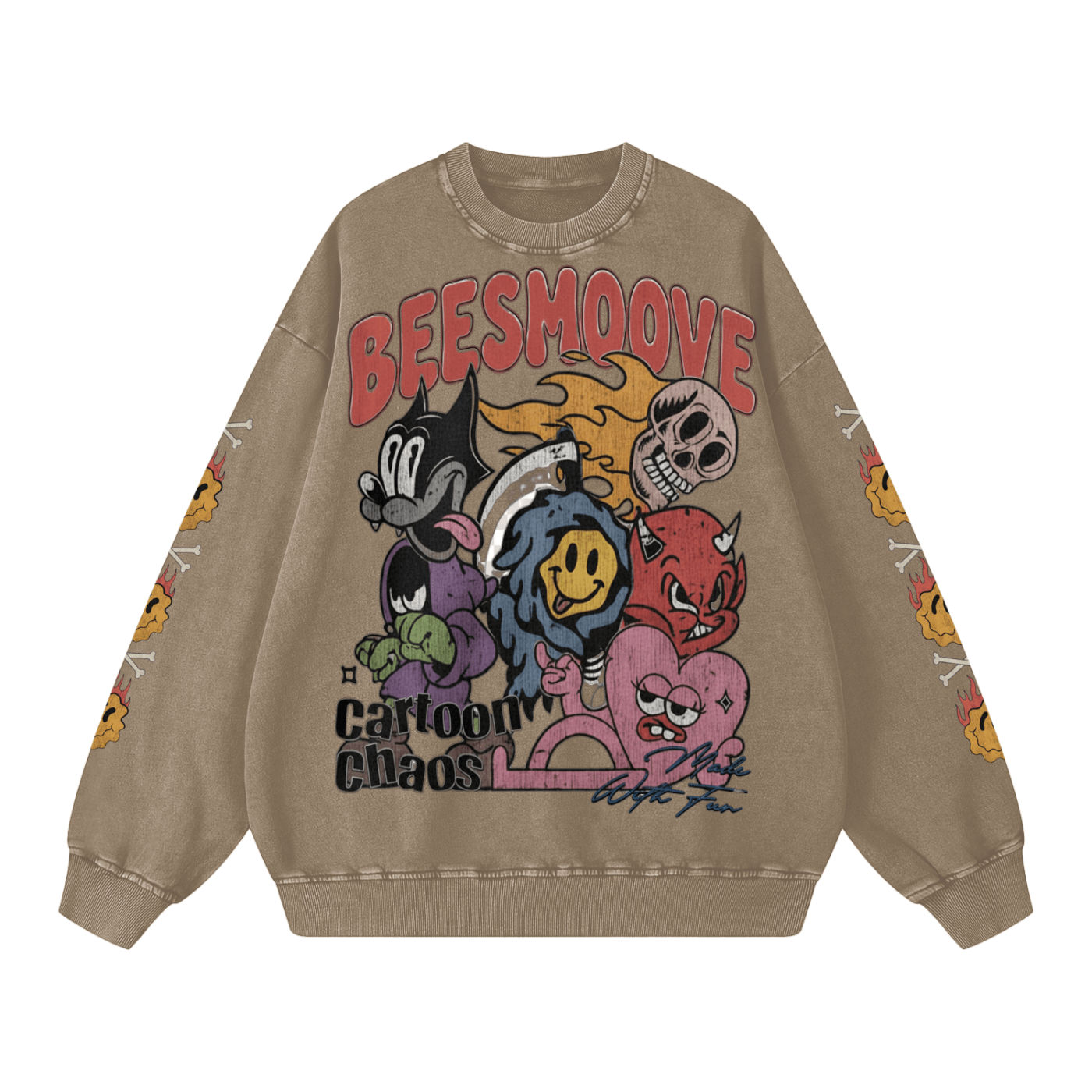 BEESMOOVE Cartoon Chaos (throwback) Washed Oversized Sweatshirt - Beesmoove