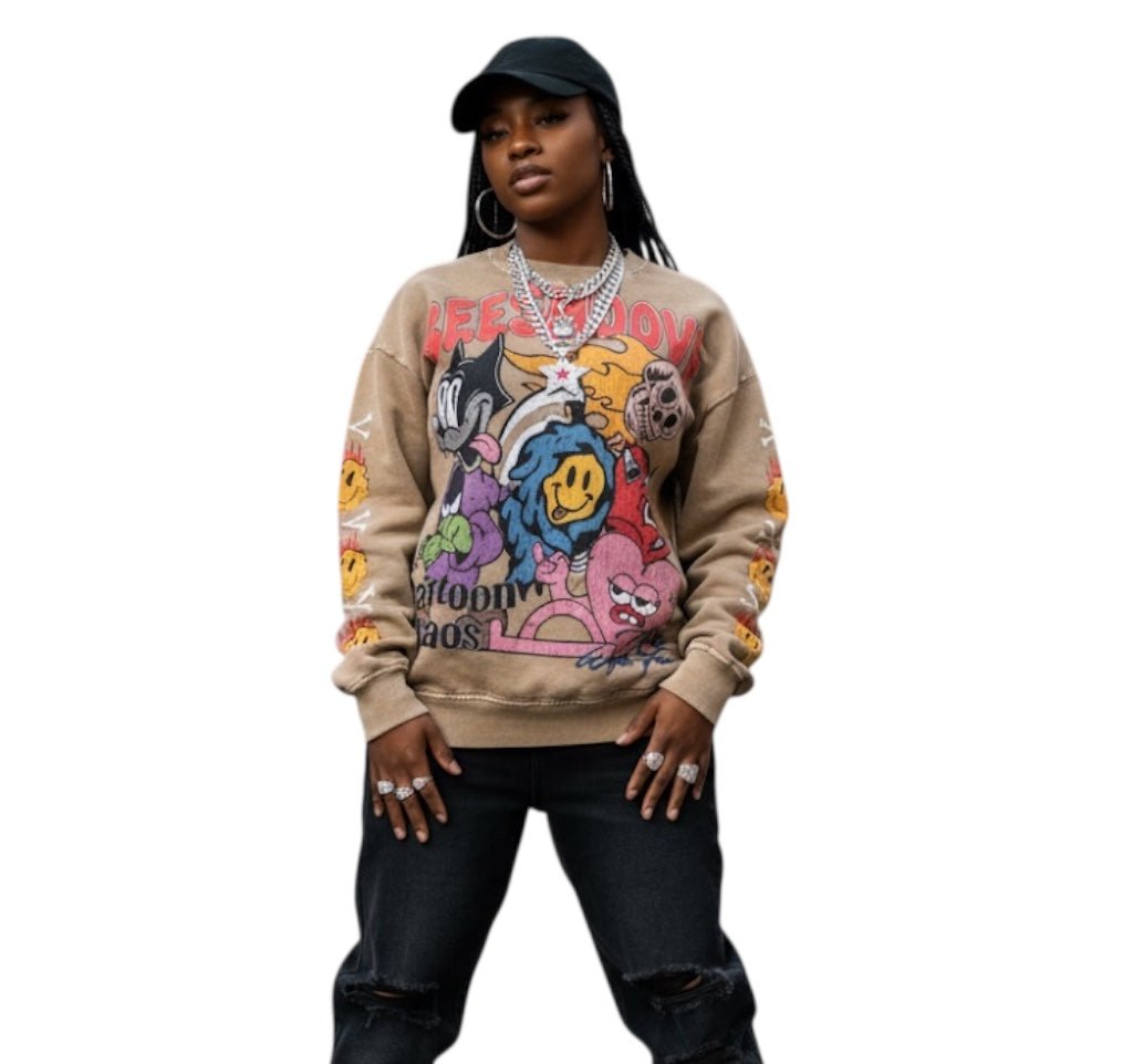 BEESMOOVE Cartoon Chaos (throwback) Washed Oversized Sweatshirt - Beesmoove