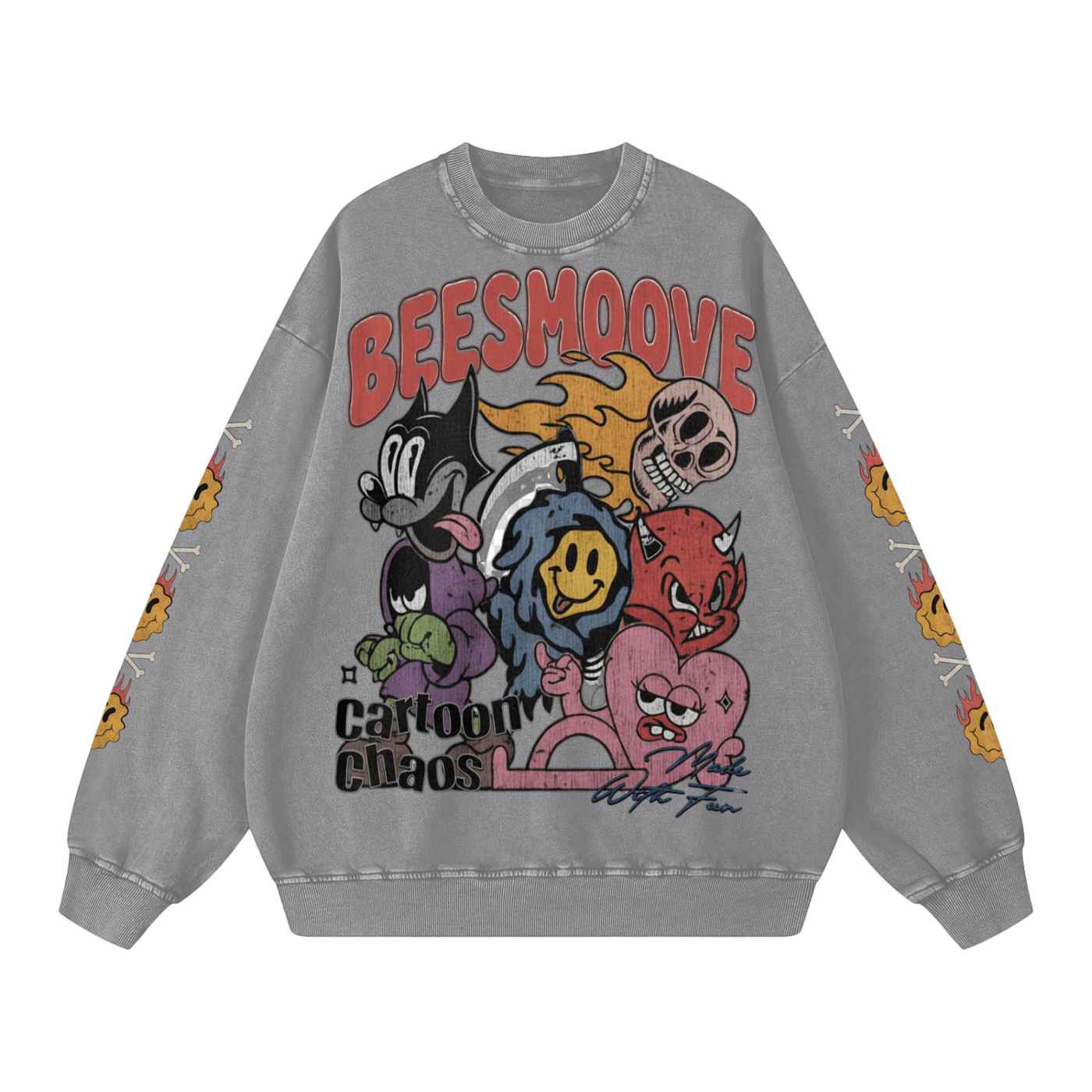 BEESMOOVE Cartoon Chaos (throwback) Washed Oversized Sweatshirt - Beesmoove