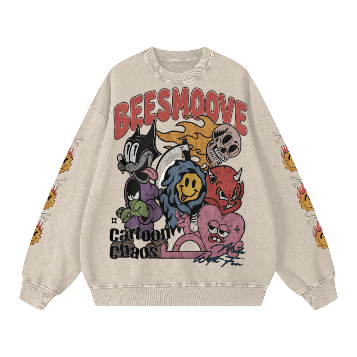 BEESMOOVE Cartoon Chaos (throwback) Washed Oversized Sweatshirt - Beesmoove