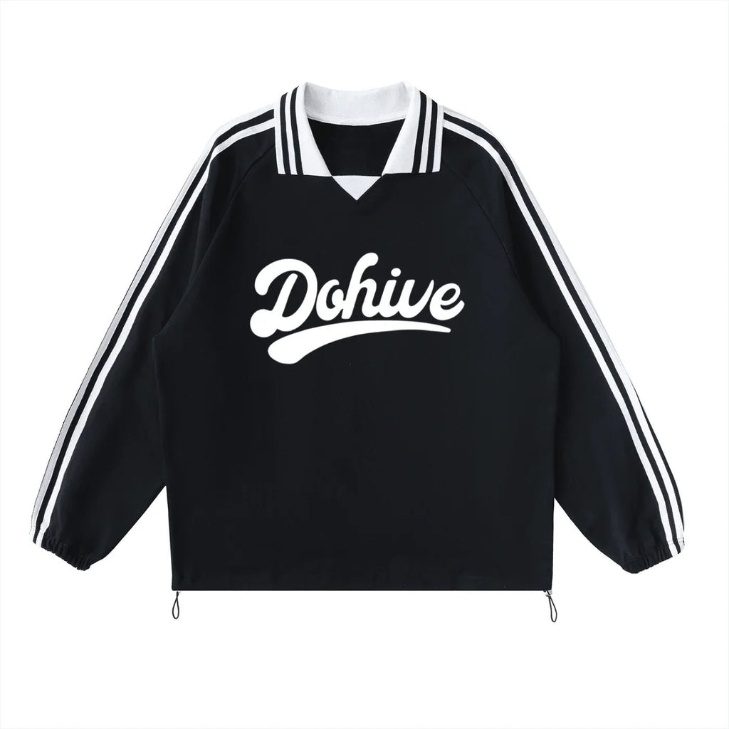 BEESMOOVE DOHIVE Contrast Striped Lapel Collar Sweatshirt - Beesmoove