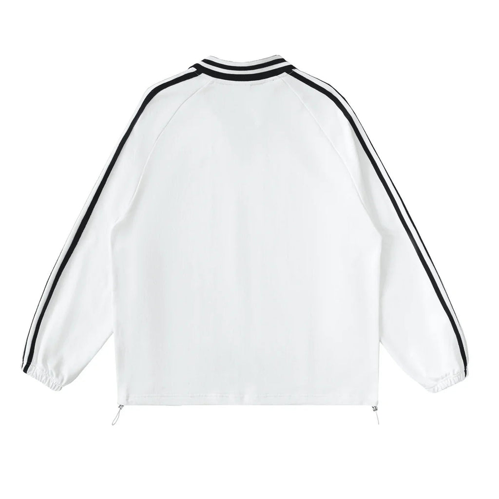 BEESMOOVE DOHIVE Contrast Striped Lapel Collar Sweatshirt - Beesmoove