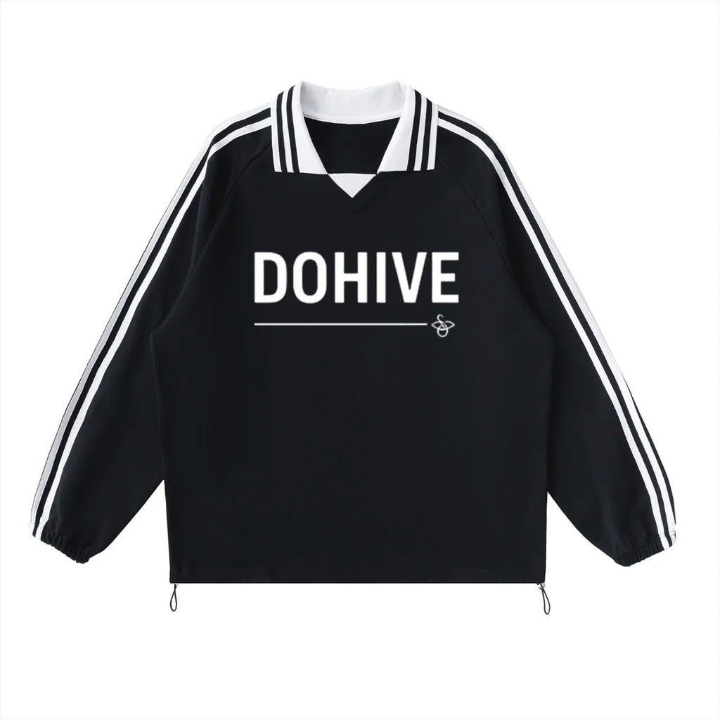 BEESMOOVE DOHIVE Sideline Pullover Striped Lapel Collar Sweatshirt - Beesmoove