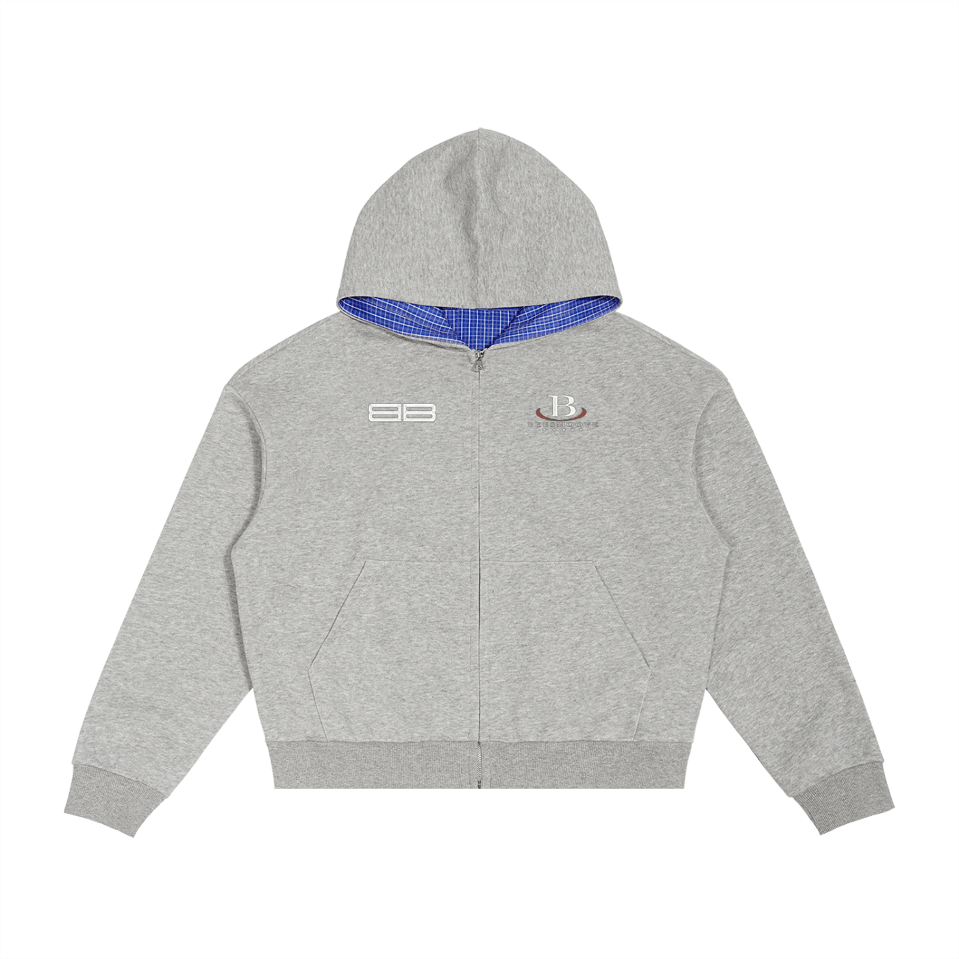 BEESMOOVE Driftwear Contrast Plaid Boxy Zip Hoodie - Beesmoove