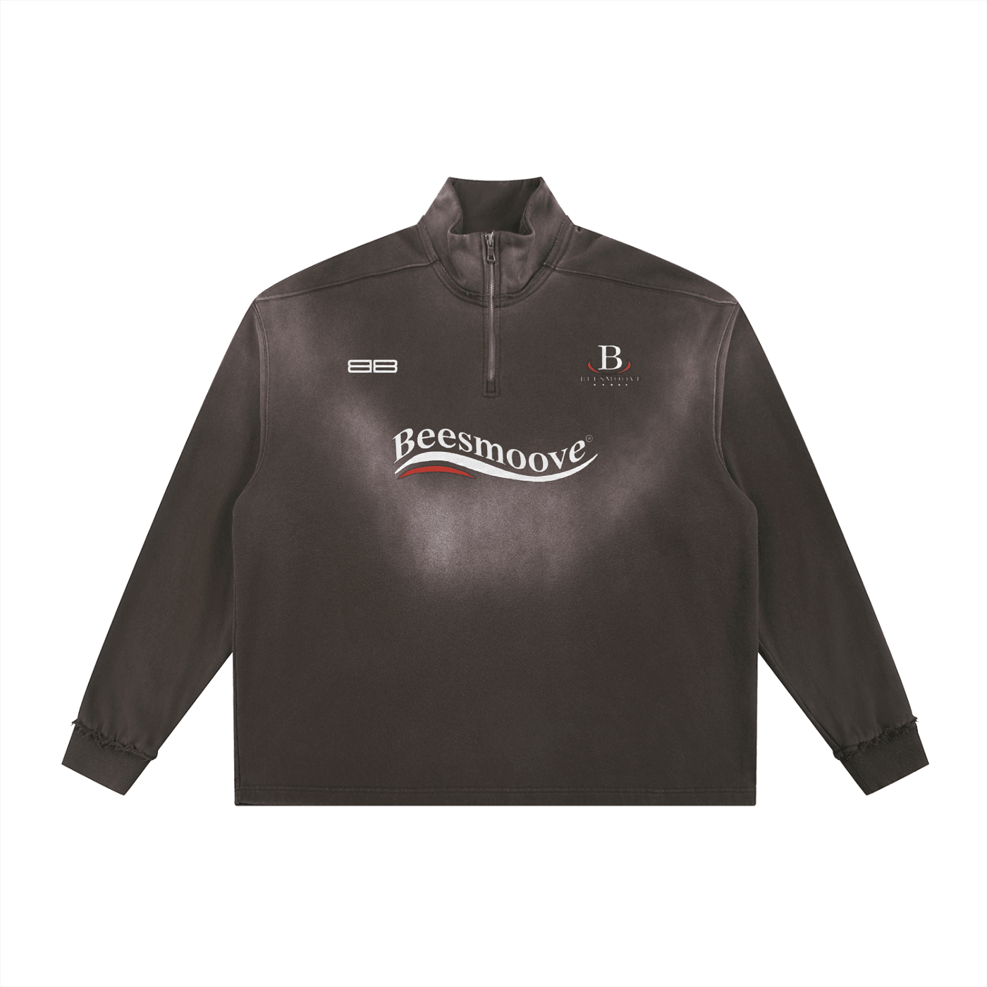 Beesmoove Driftwear Sun Fade Raw Edge Quarter - Zip Sweatshirt - Beesmoove