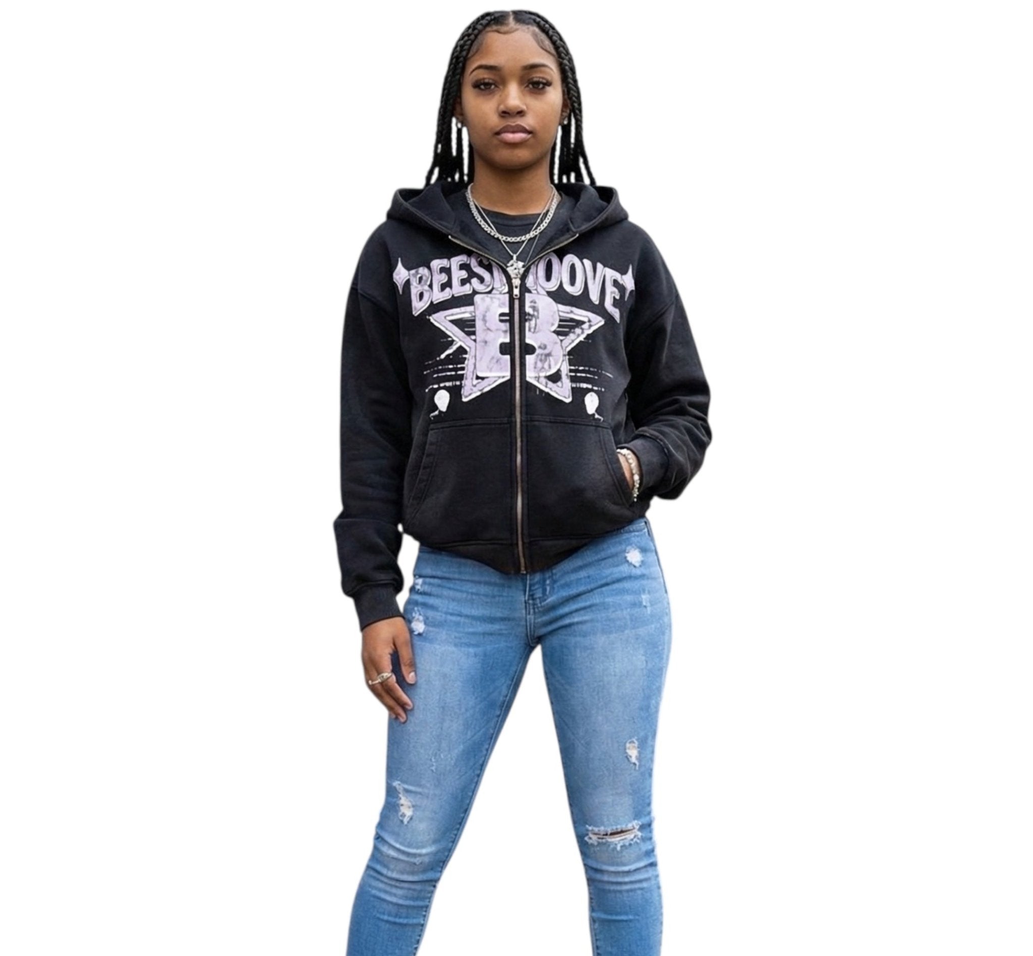 BEESMOOVE: Energy Never Dies Zipper Boxy Hoodie - Beesmoove