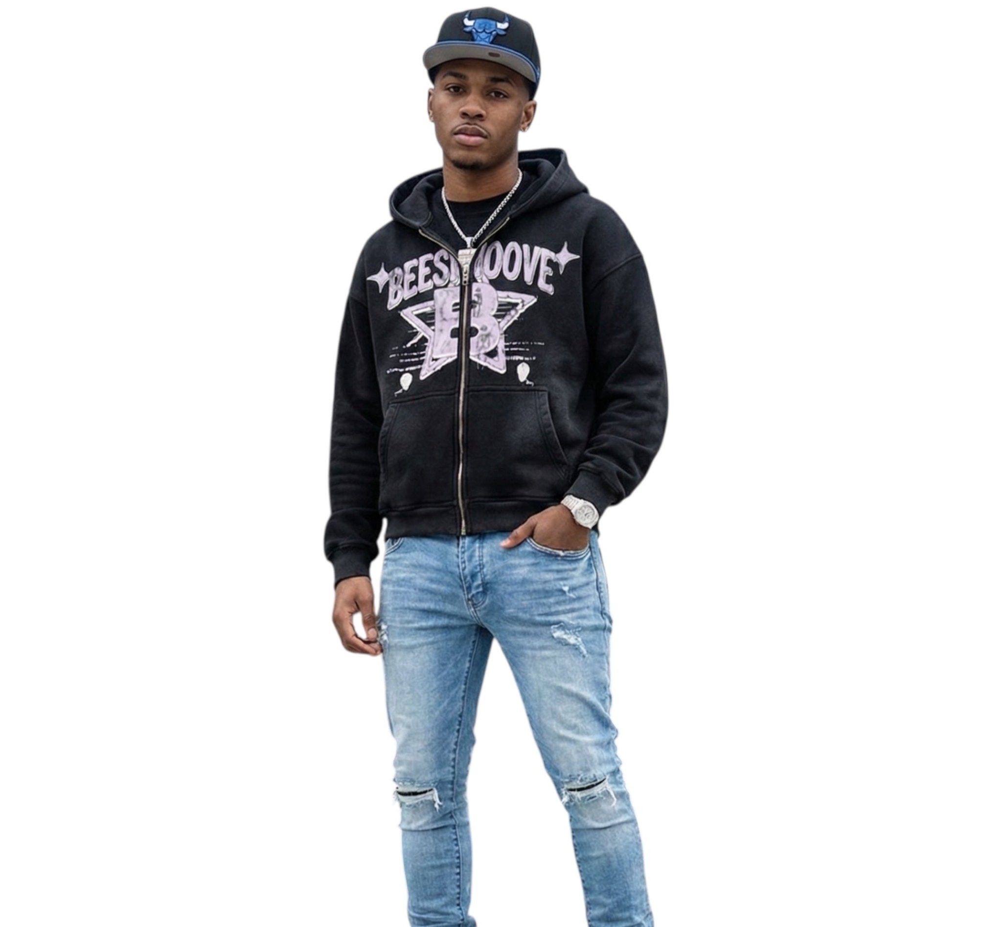 BEESMOOVE: Energy Never Dies Zipper Boxy Hoodie - Beesmoove