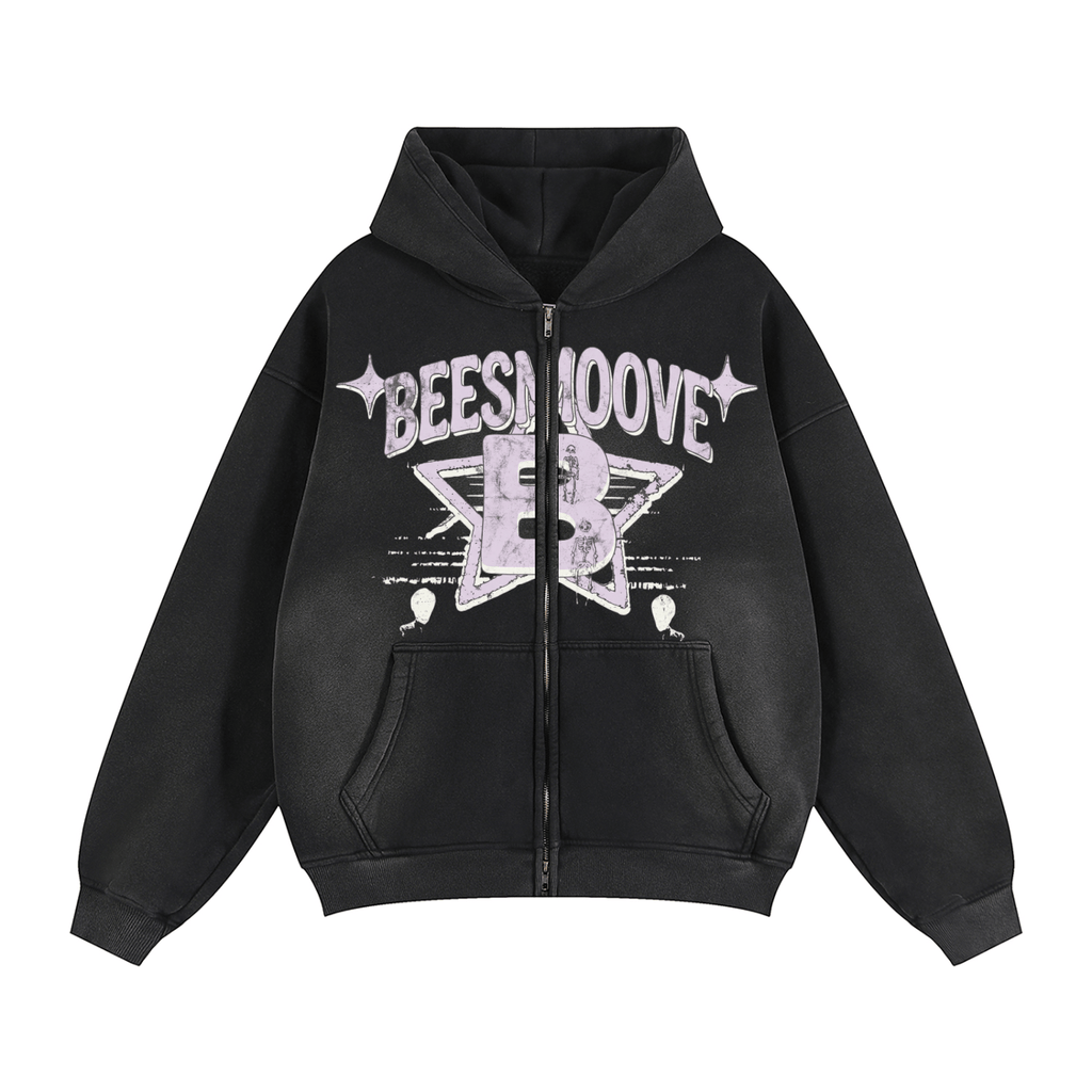 BEESMOOVE: Energy Never Dies Zipper Boxy Hoodie - Beesmoove