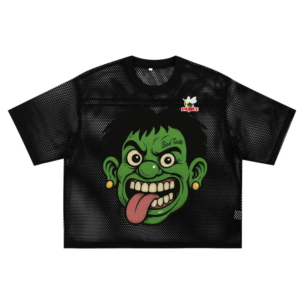BEESMOOVE GREEN HEAD BAD TASTE See - through Boxy Net T-shirt - Beesmoove