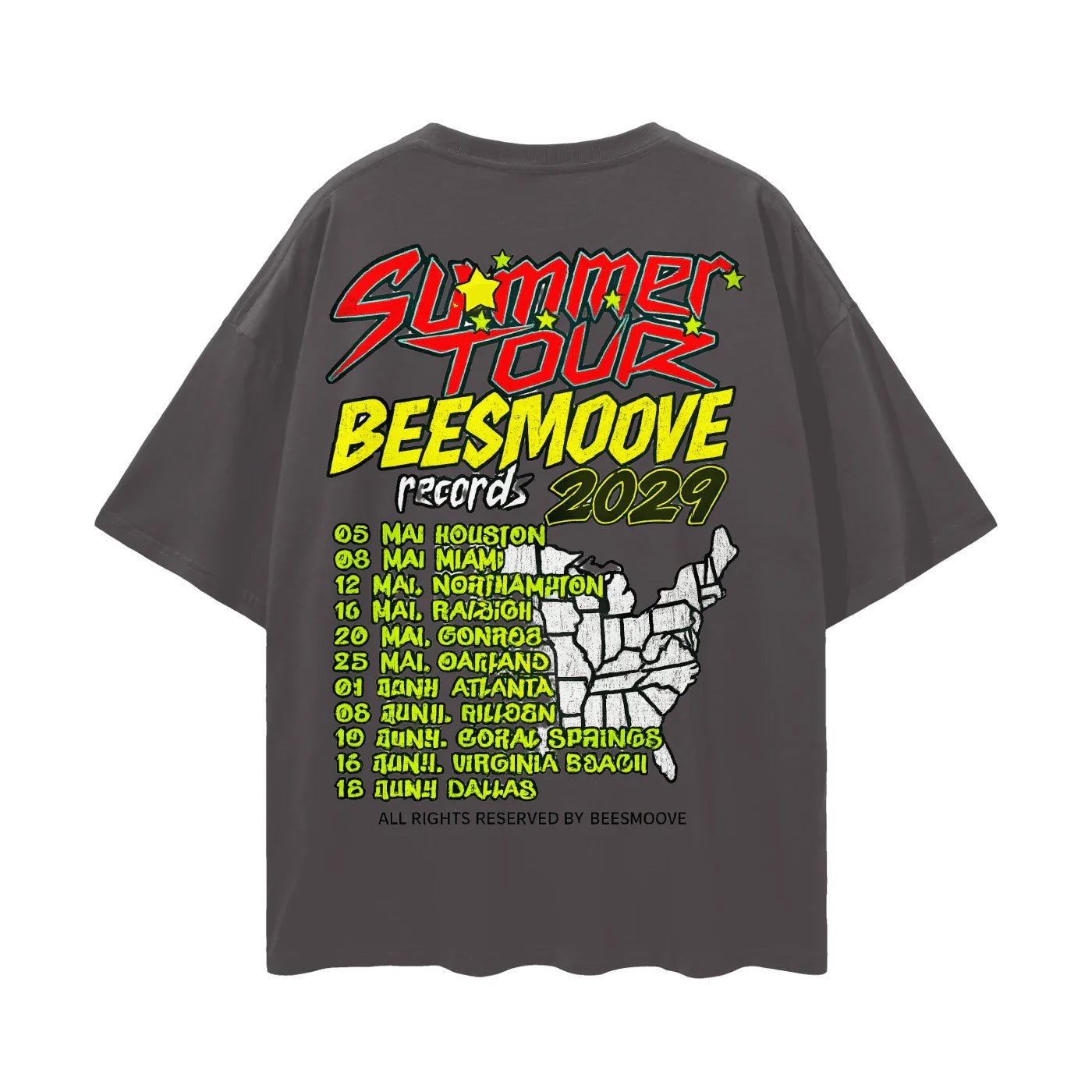BEESMOOVE HEATCHECK TOUR Oversize Deep Drop Shoulder Tee - Beesmoove