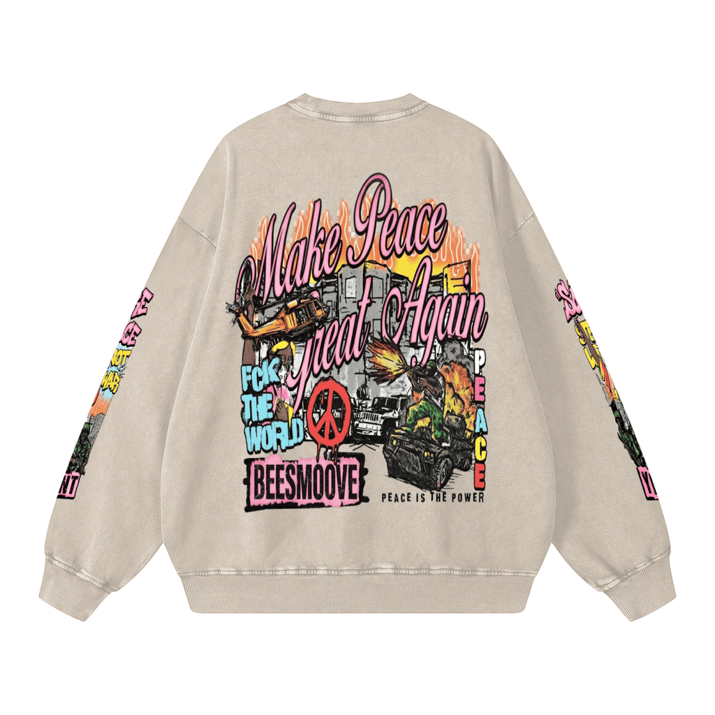 BEESMOOVE MAKE PEACE GREAT AGAIN Washed Oversized Sweatshirt - Beesmoove