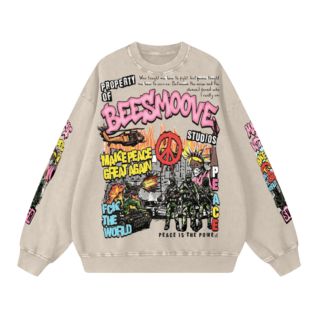 BEESMOOVE MAKE PEACE GREAT AGAIN Washed Oversized Sweatshirt - Beesmoove