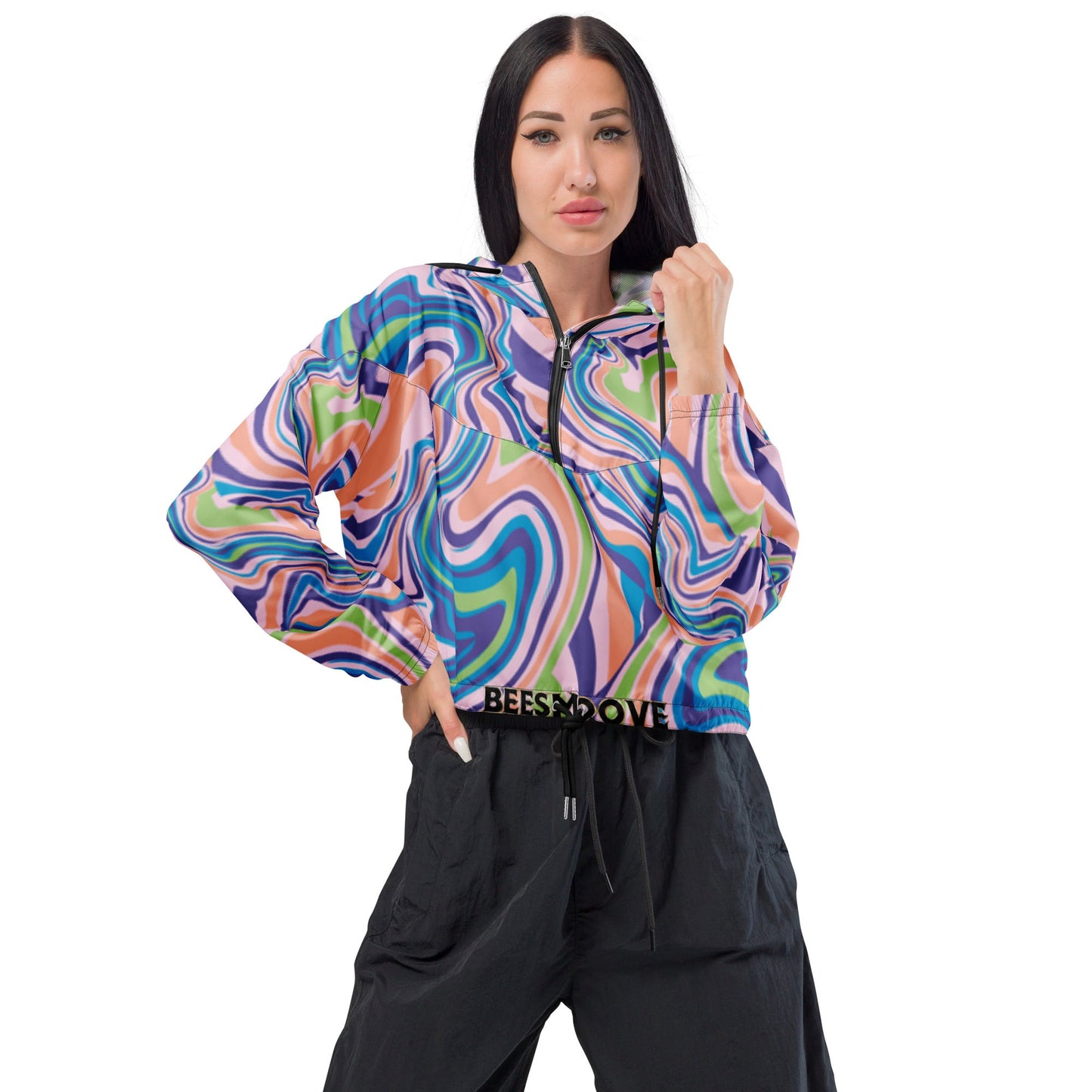 Beesmoove marble Women’s cropped windbreaker - Beesmoove