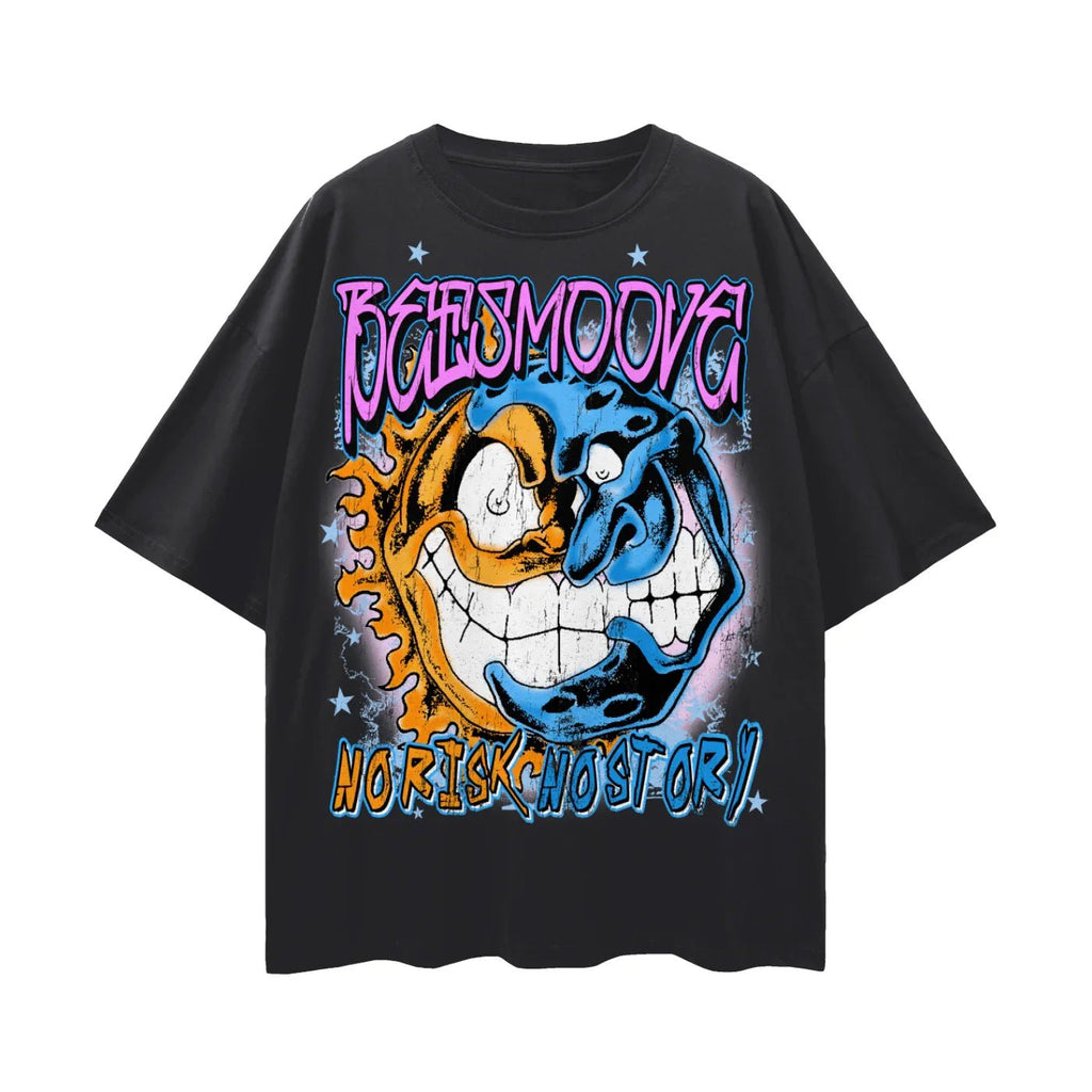 Beesmoove No Risk NO Story Oversize Deep Drop Shoulder Tee - Beesmoove