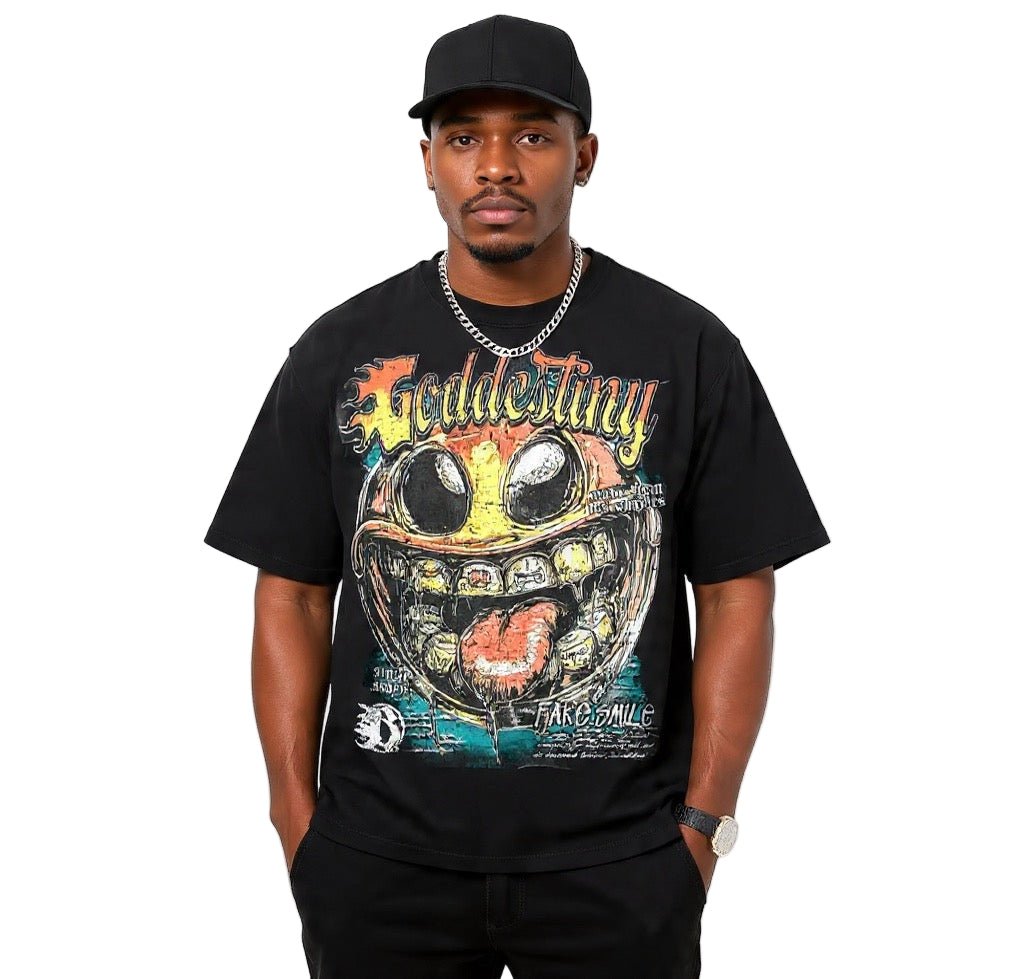 BEESMOOVE No Smile No Story Oversize Deep Drop Shoulder Tee - Beesmoove