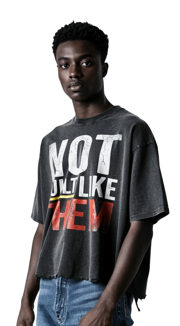 BEESMOOVE “Not Like Them” Raw Hem 2 Wash Raw - Hem Boxy T-shirt - Beesmoove
