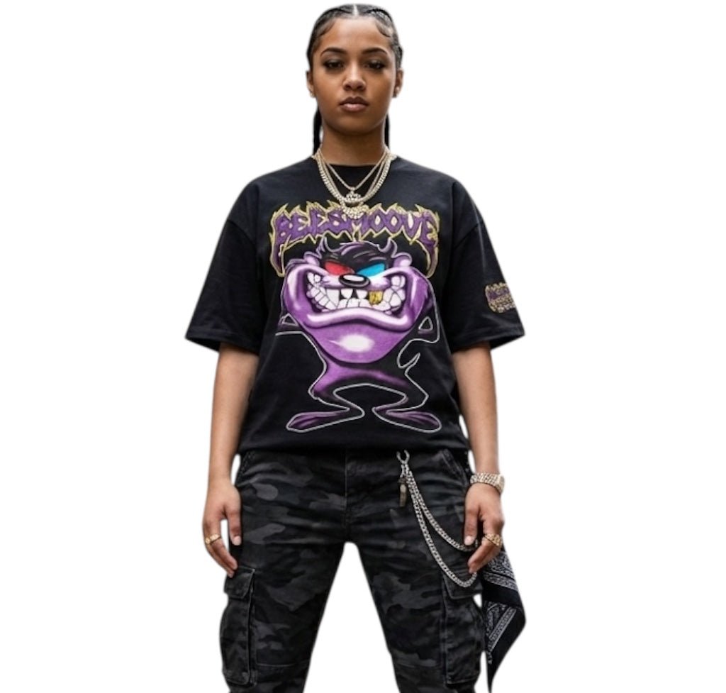 BEESMOOVE Purple Maniac (throwback) Loose Drop Shoulder Tee - Beesmoove