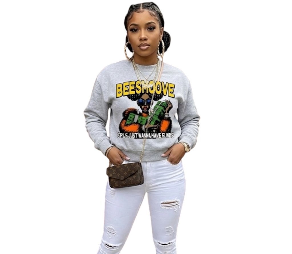 BEESMOOVE Queen of the Hive Mock - Neck Crew Sweatshirt - Beesmoove