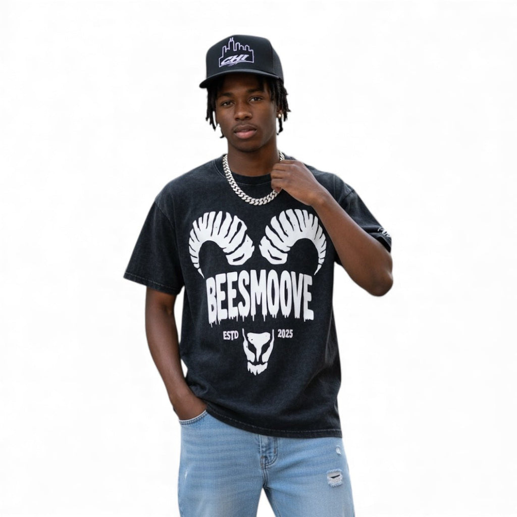 BEESMOOVE Ram spirit Washed Oversized Cotton T-Shirt - Beesmoove