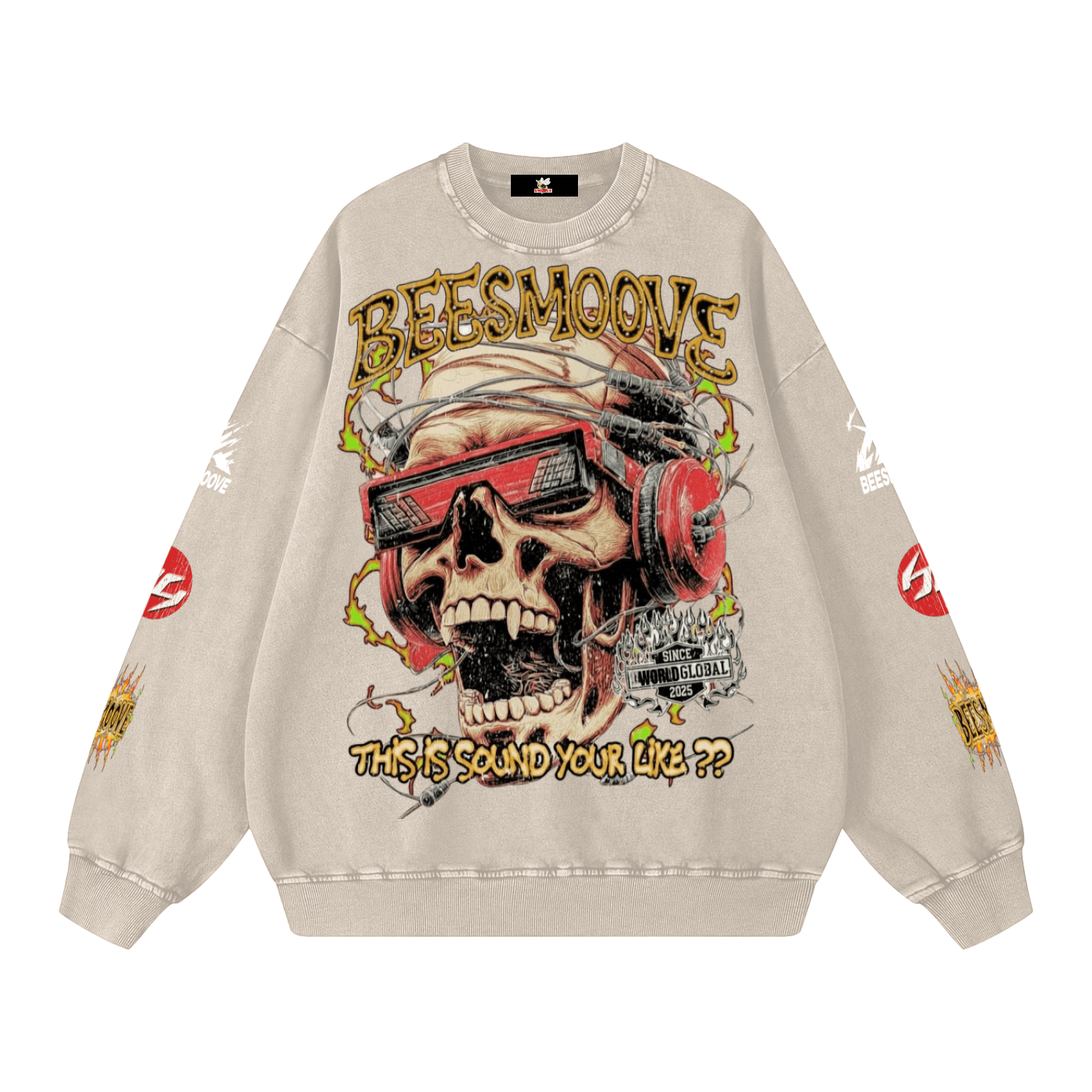 BEESMOOVE Skullwave Global Edition Washed Oversized Sweatshirt - Beesmoove