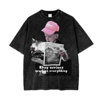 Beesmoove Stay Curious Question Everything Wash Oversize T-Shirt - Beesmoove