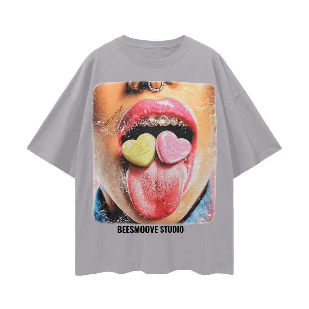 BEESMOOVE Sugar Tongue Oversize Deep Drop Shoulder Tee - Beesmoove