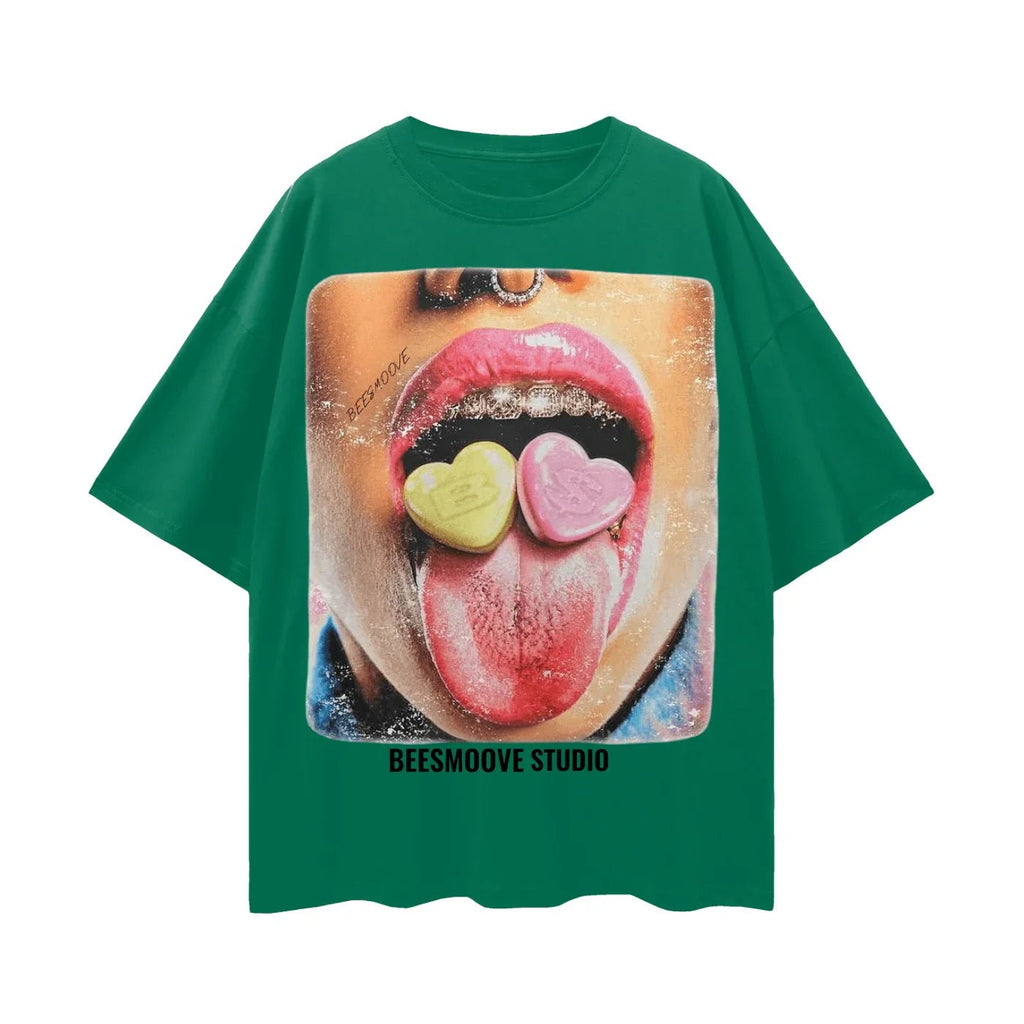 BEESMOOVE Sugar Tongue Oversize Deep Drop Shoulder Tee - Beesmoove