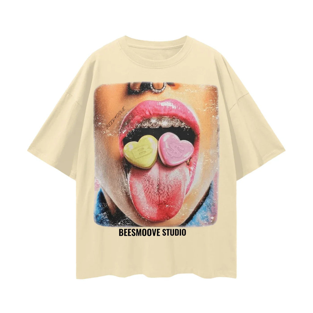 BEESMOOVE Sugar Tongue Oversize Deep Drop Shoulder Tee - Beesmoove