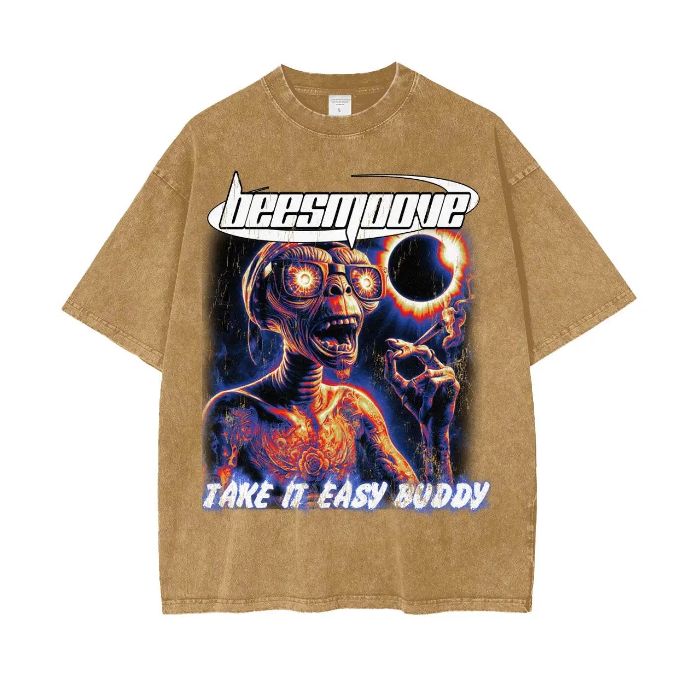 BEESMOOVE Take It Easy Buddy Oversize Washed Tee - Beesmoove