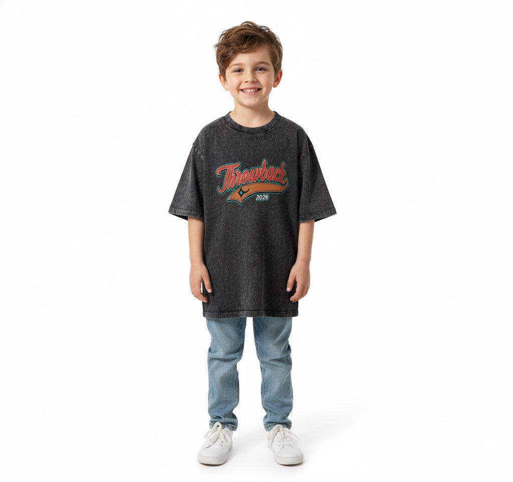 BEESMOOVE Throwback Frequency 2026 Snow Washed Kids' T-Shirt - Beesmoove