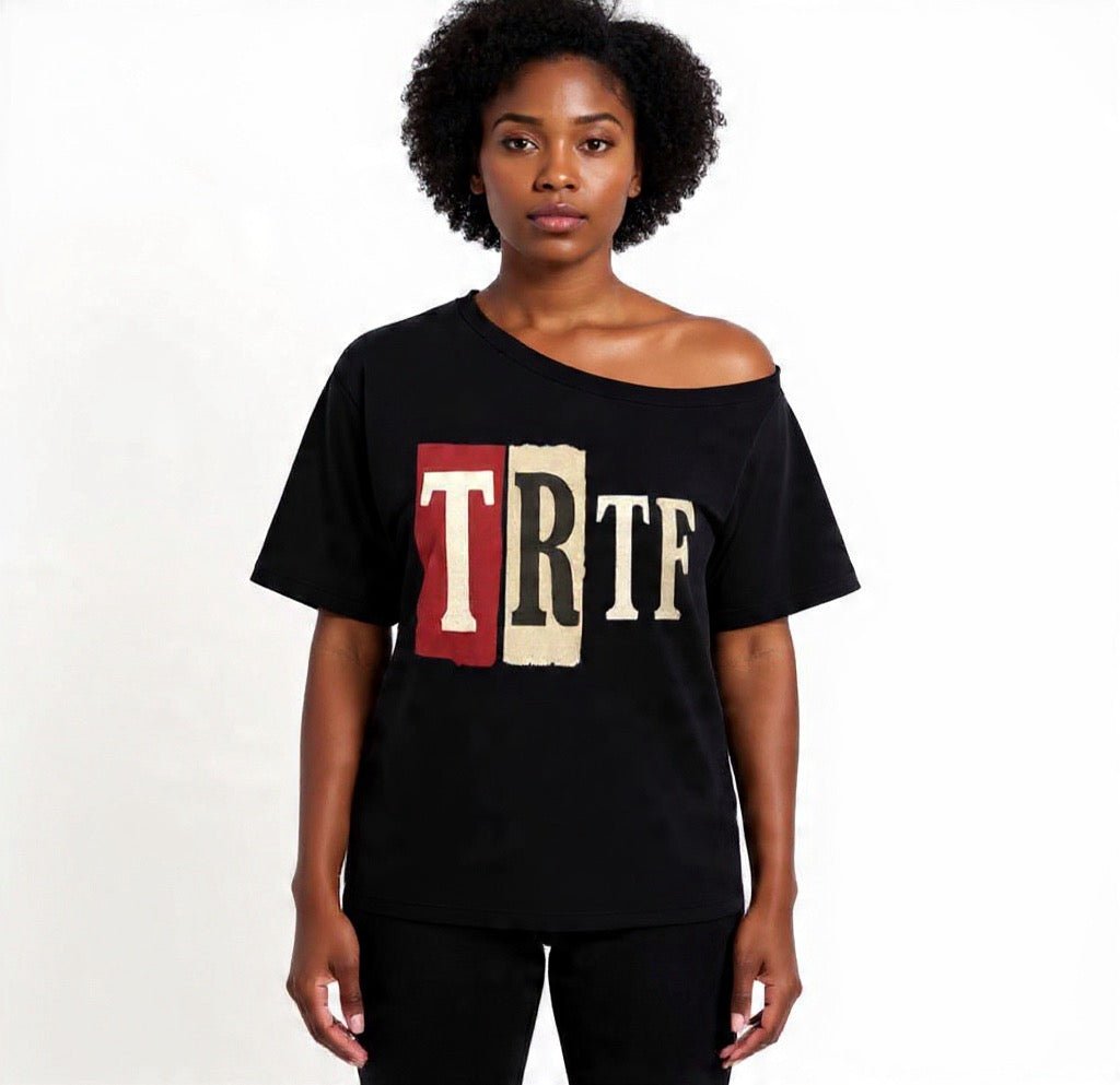 BEESMOOVE T.R.T.F Asymmetric Shoulder Oversized Cotton T-Shirt - Beesmoove