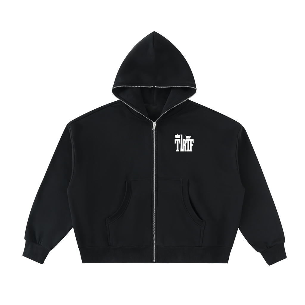 BEESMOOVE T.R.T.F Fleeced Full - Zip Boxy Hoodie - Beesmoove