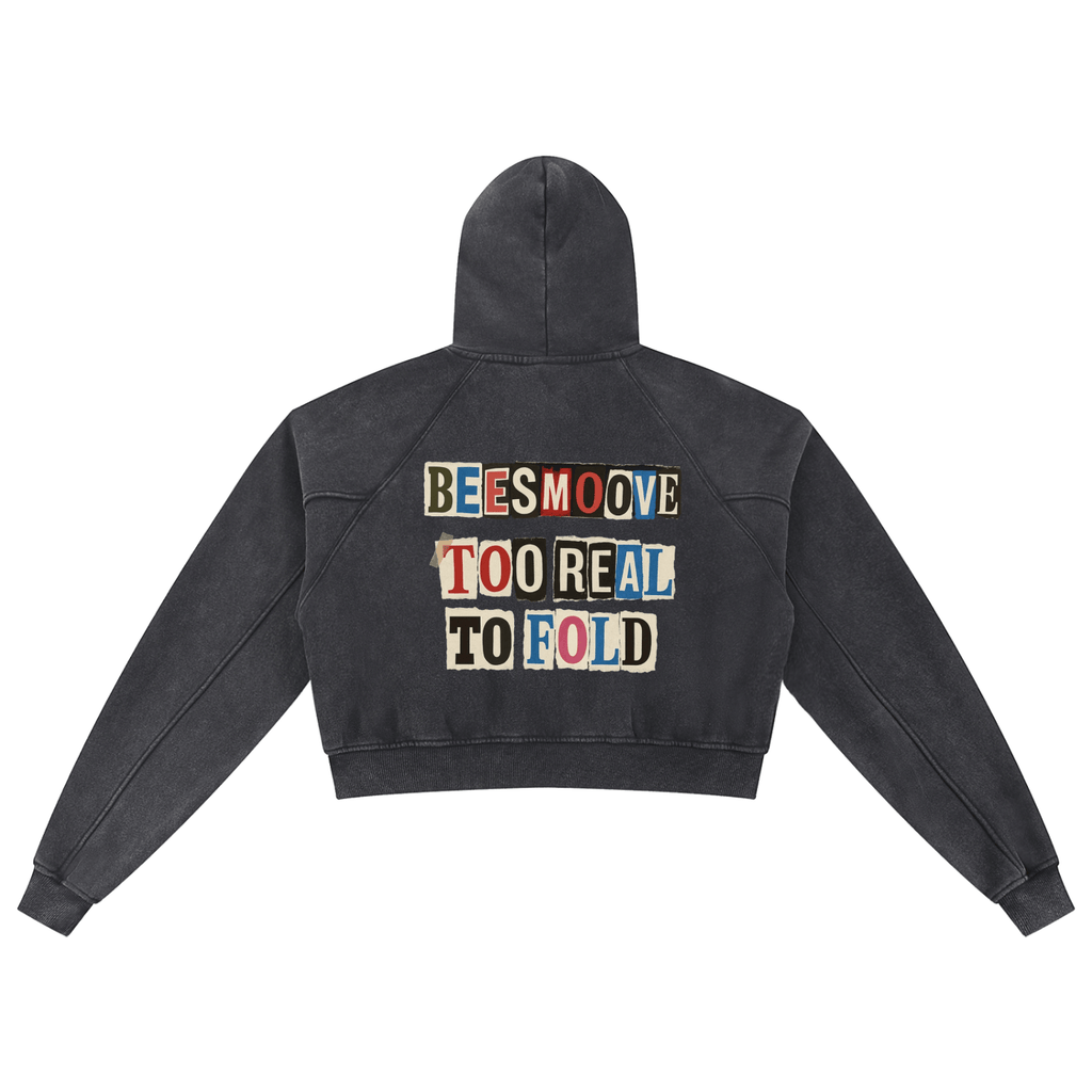 BEESMOOVE T.R.T.F Snow Washed Cropped Hoodie - Beesmoove