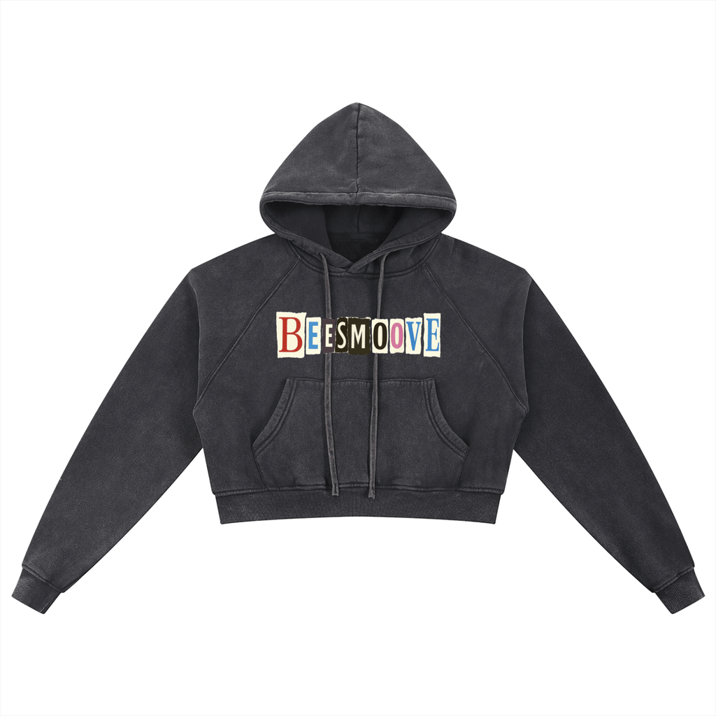 BEESMOOVE T.R.T.F Snow Washed Cropped Hoodie - Beesmoove