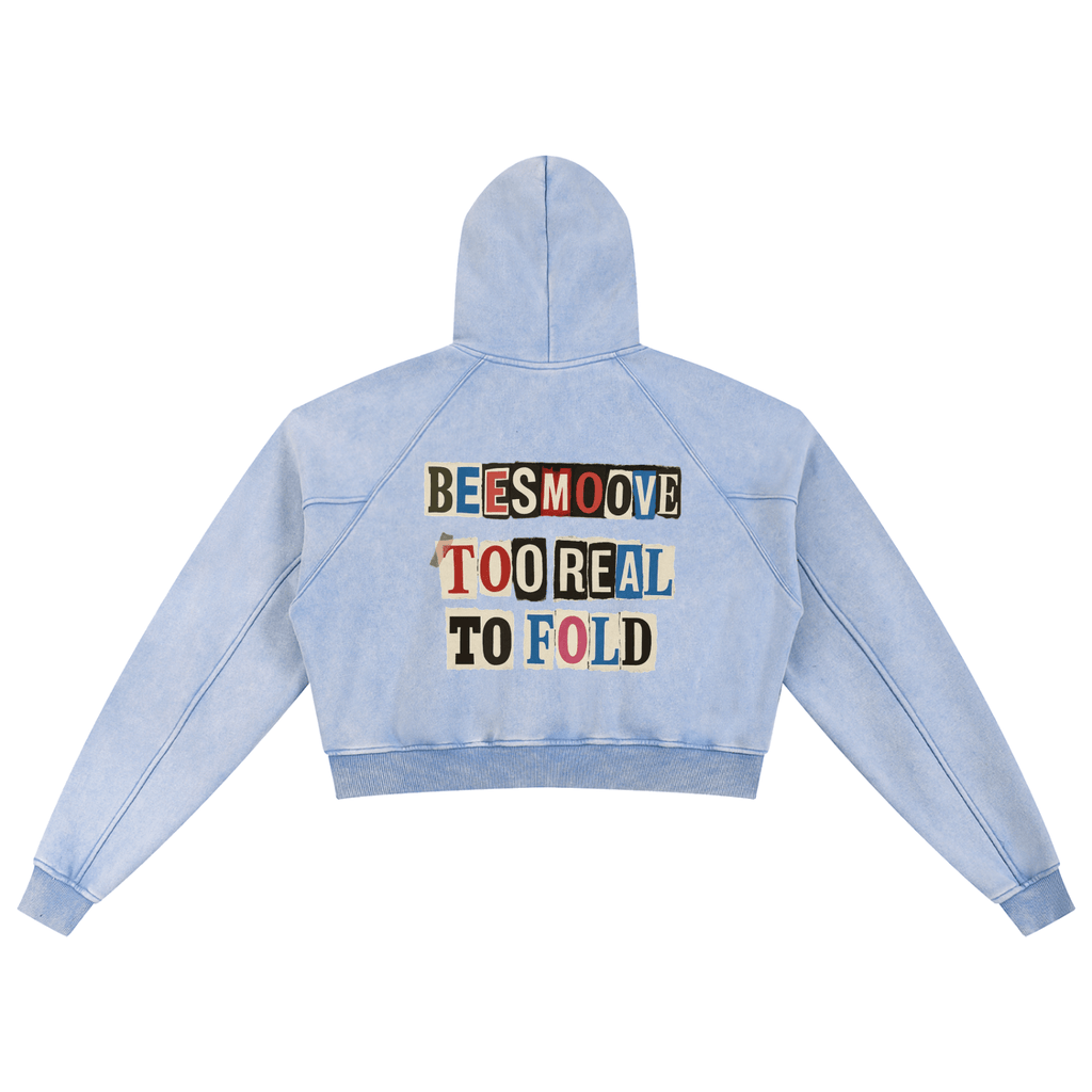 BEESMOOVE T.R.T.F Snow Washed Cropped Hoodie - Beesmoove