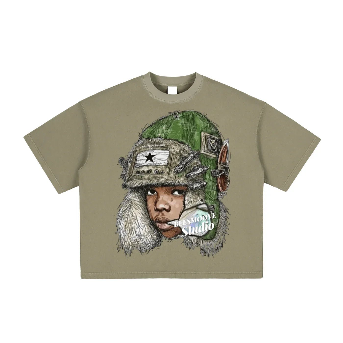 BEESMOOVE War Ready Vintage Washed Boxy T-Shirt - Beesmoove