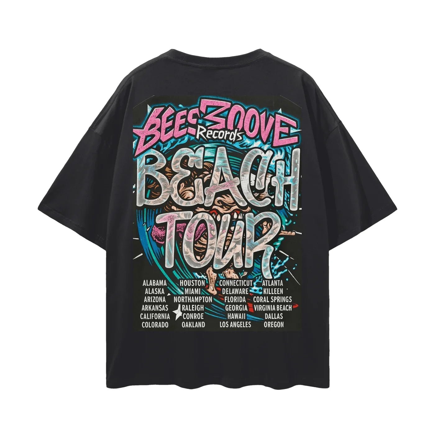 BEESMOOVE WAVE CRASH TOUR Oversize Deep Drop Shoulder Tee - Beesmoove
