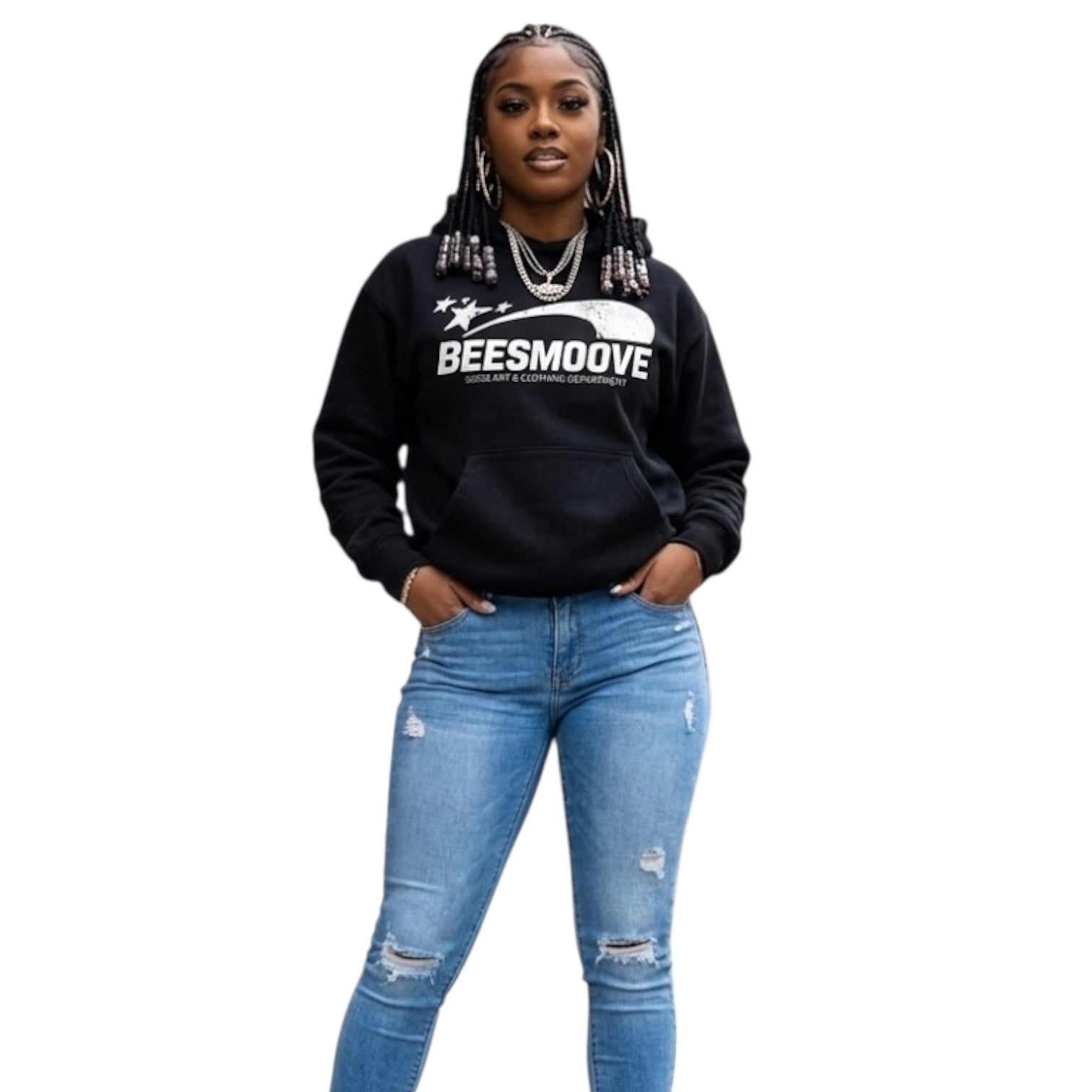 BEESMOOVE white logo Art & Motion Department Oversized Boxy Hoodie - Beesmoove