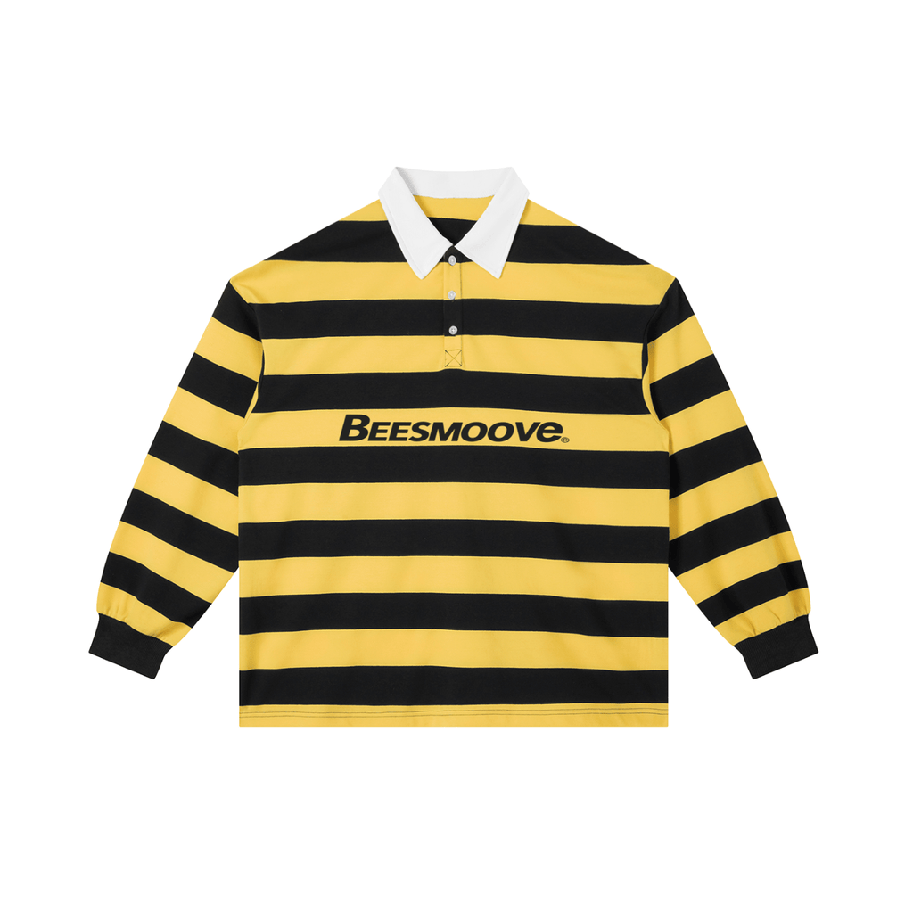 BEESMOOVE Yellow Black Color Block Stripe Polo Shirt - Beesmoove