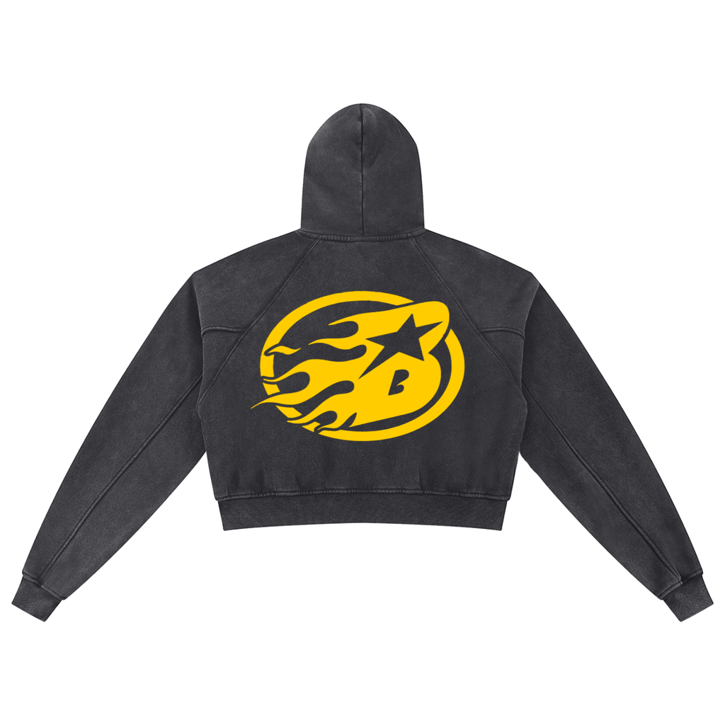 BEESMOOVE Yellow Hotwire Washed Cropped Hoodie - Beesmoove