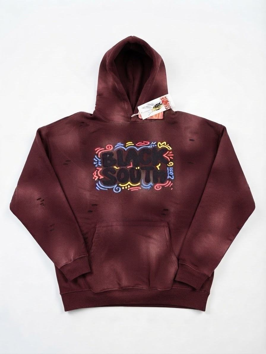 Beesmoove Blacksouth Sunfade Frayed Fleece Hoodie