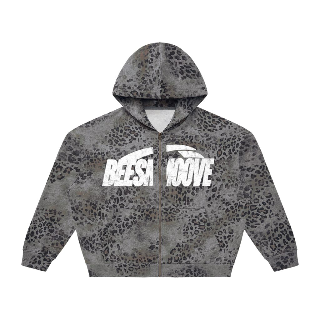 Beesmoove Vintage Wash Leopard Full Zip Hoodie
